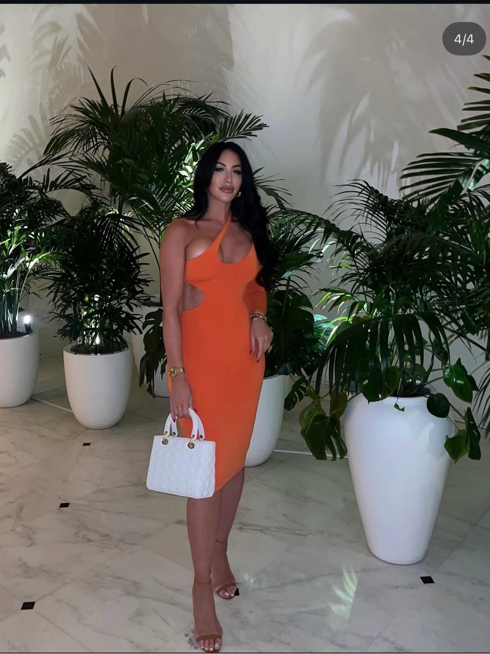 JLUXLABEL Orange One-Shoulder Cutout Bodycon Dress